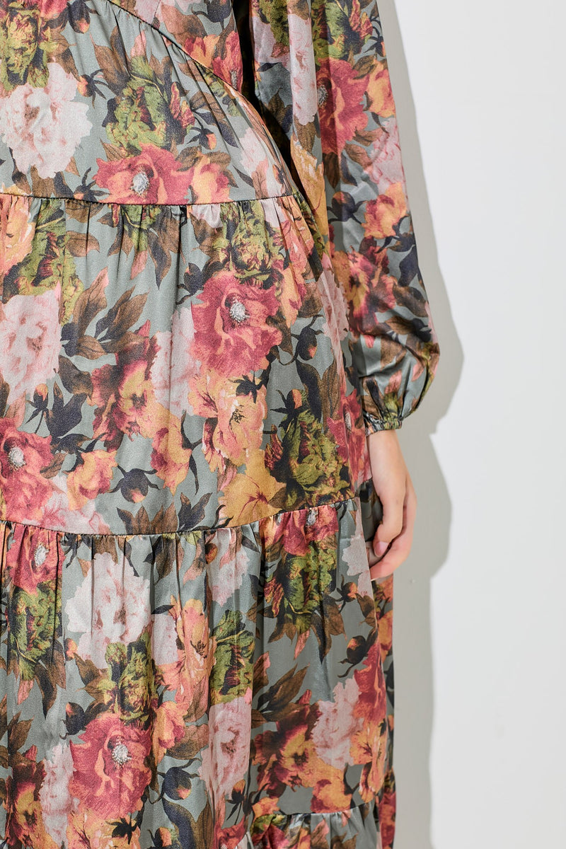 PRINTED FLORAL TIERED MAXI DRESS