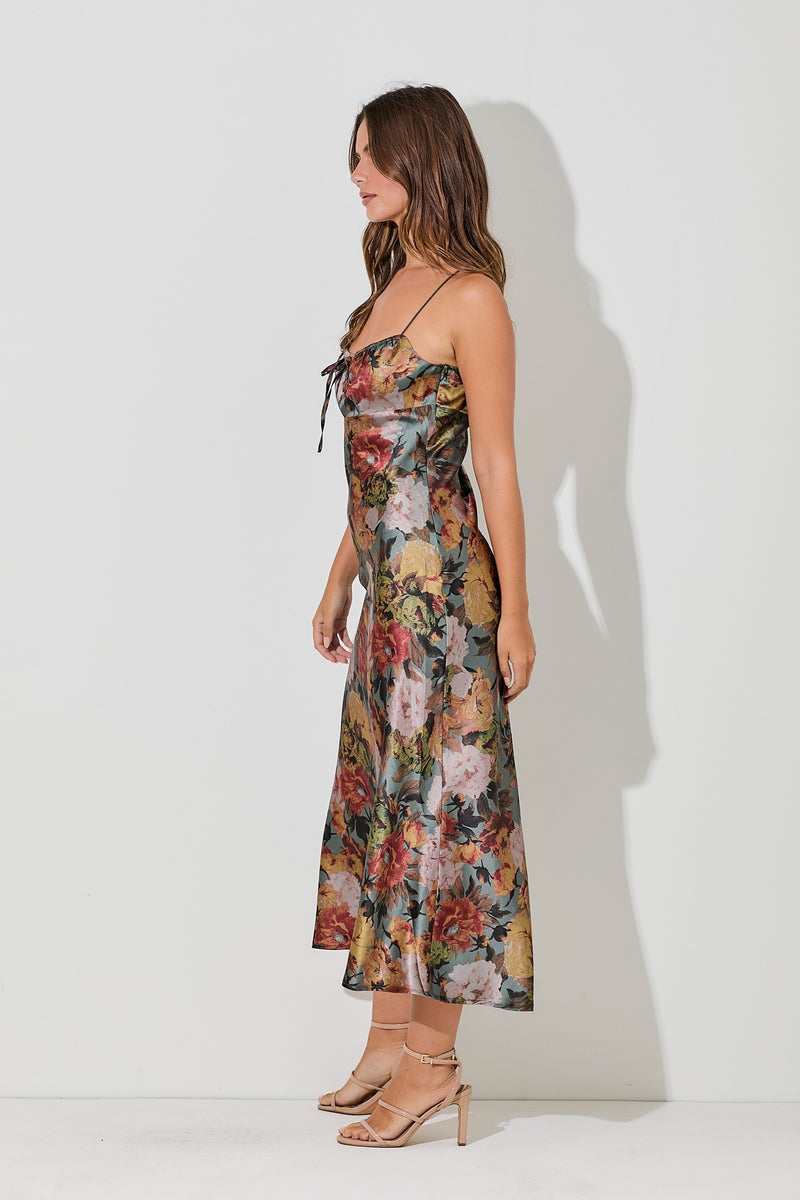 PRINTED SPAGHETTI STRAP LONG MIDI DRESS