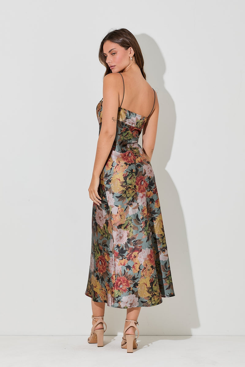 PRINTED SPAGHETTI STRAP LONG MIDI DRESS