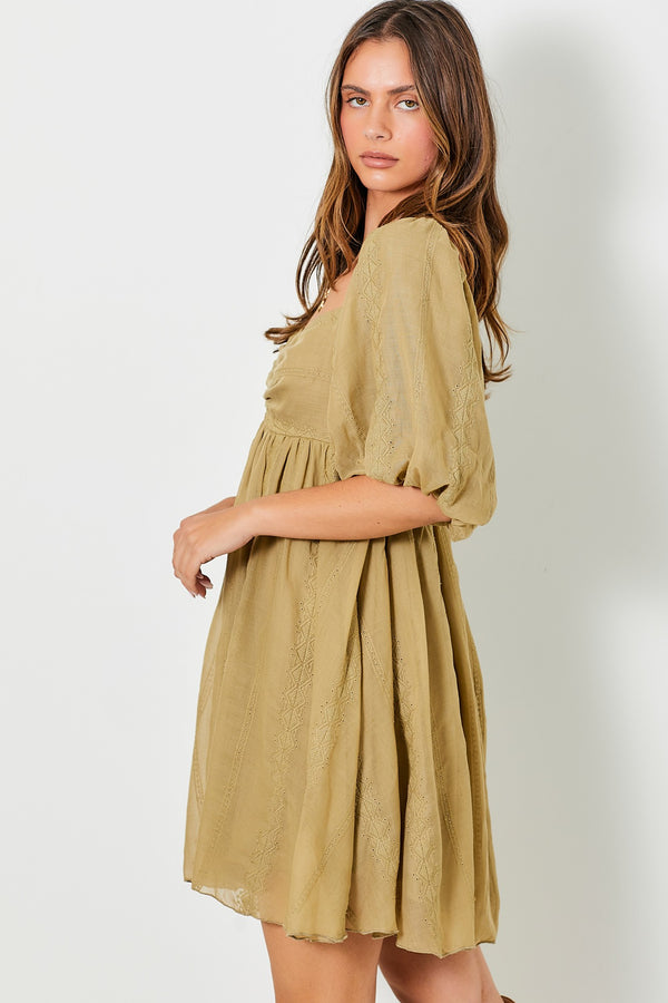 CHIFFON BUBBLE SLEEVE DRESS