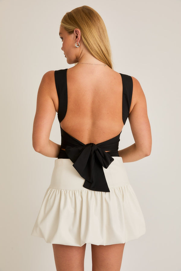 Wide Strap Back Tie Bodysuit in Black