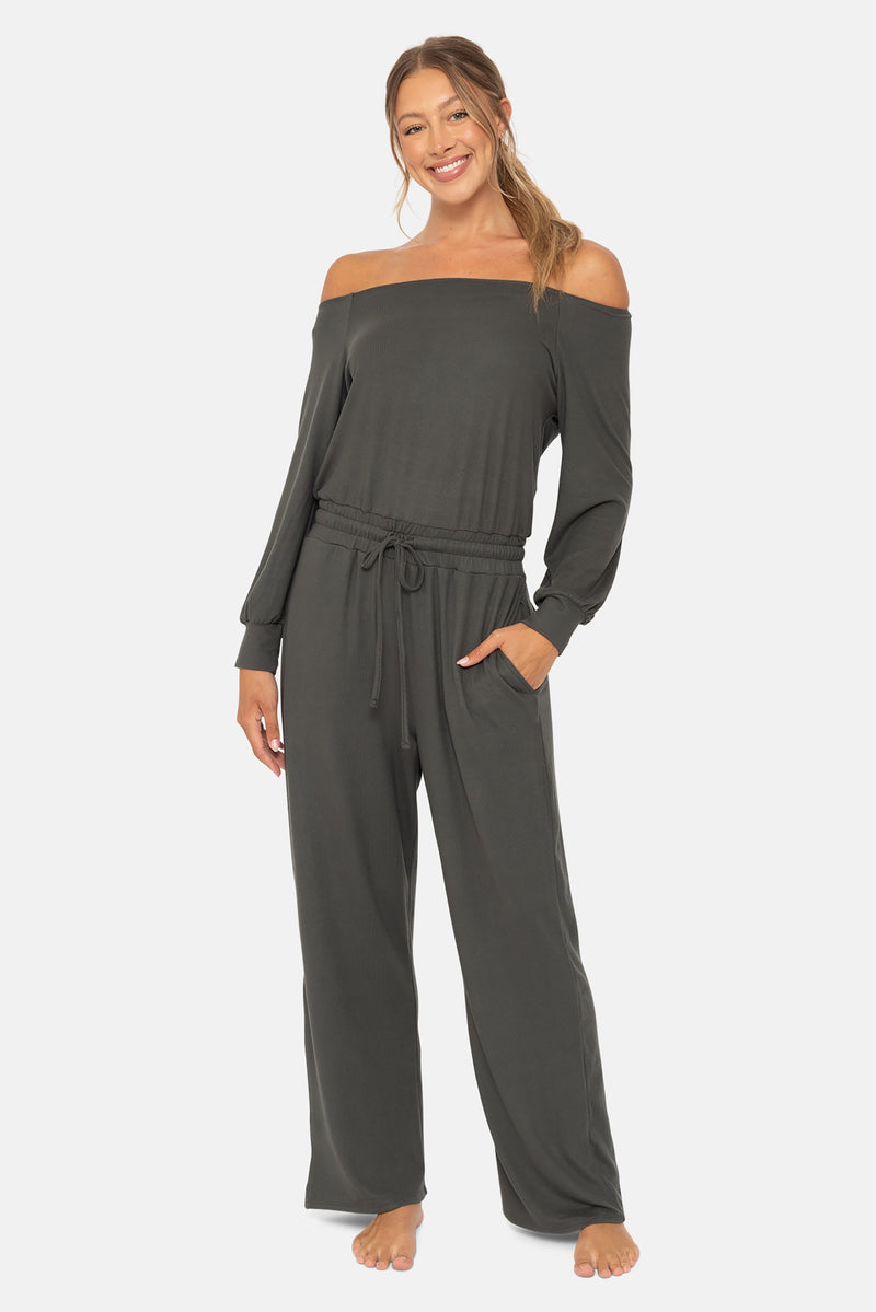 Off-the-Shoulder Lounge Jumpsuit (Urban Grey)