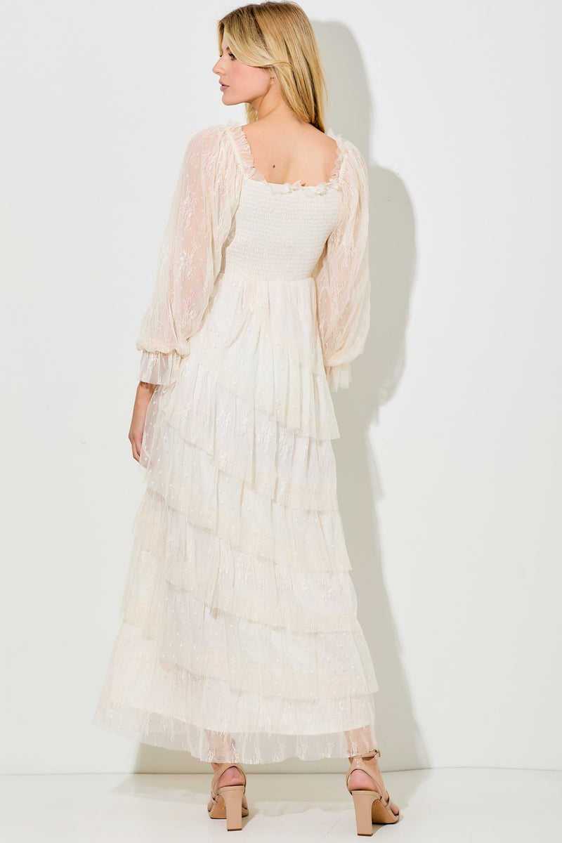 LACE TIERED MAXI DRESS in Cream