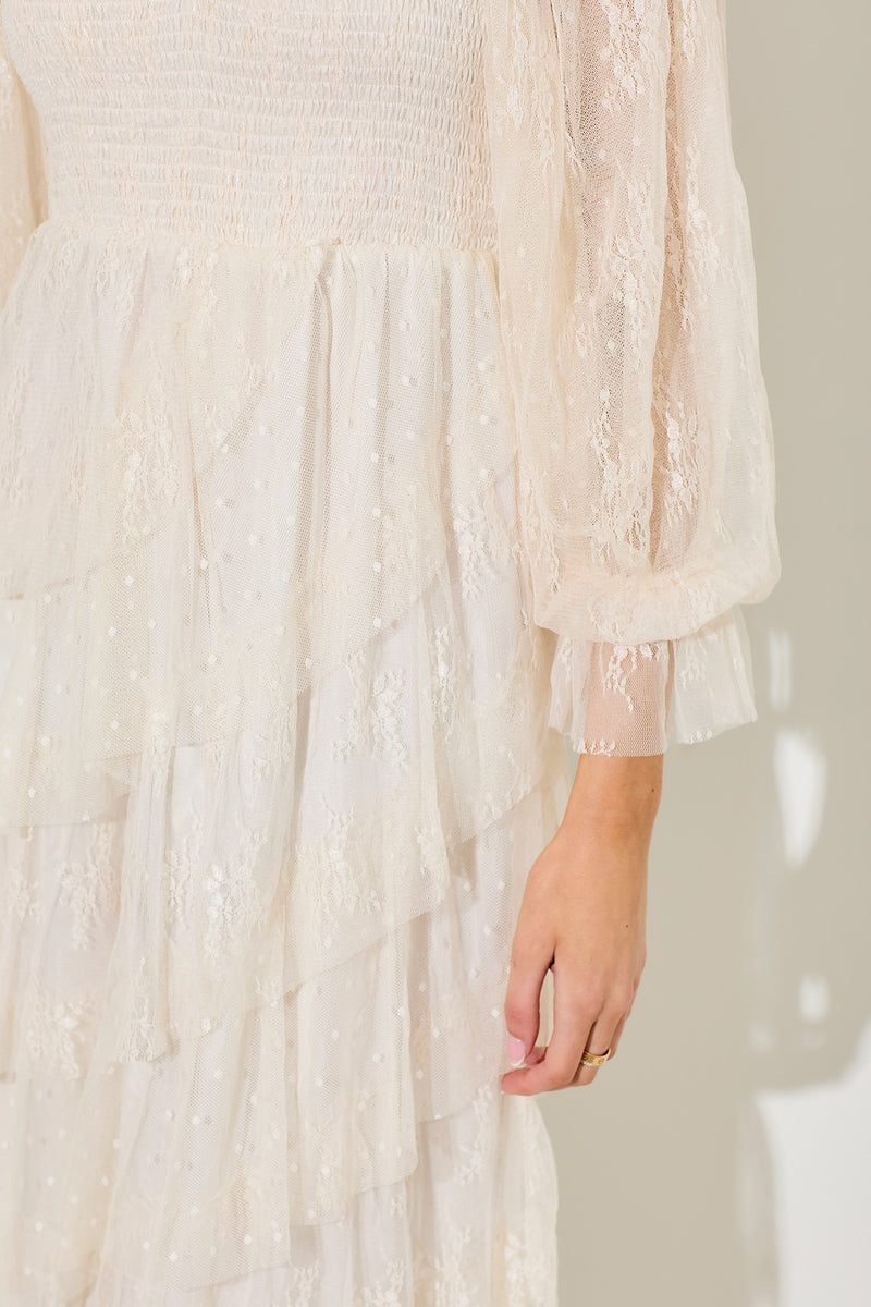 LACE TIERED MAXI DRESS in Cream