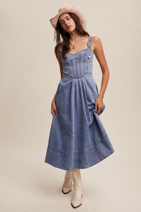 Western Denim Midi Dress