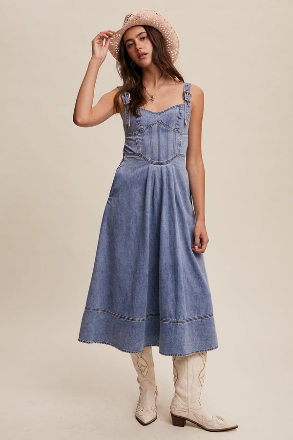 Western Denim Midi Dress