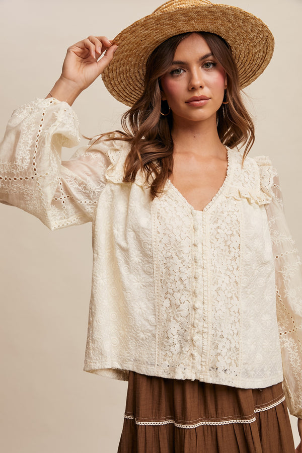 Delicate Embroidered Lace Blouse