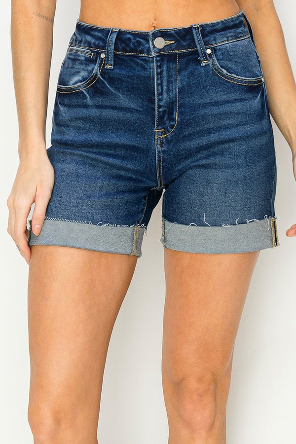 High Rise Cuffed Shorts in Dark