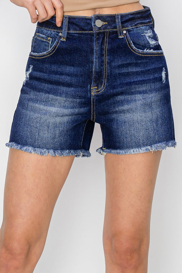High Rise Shorts in Dark Wash