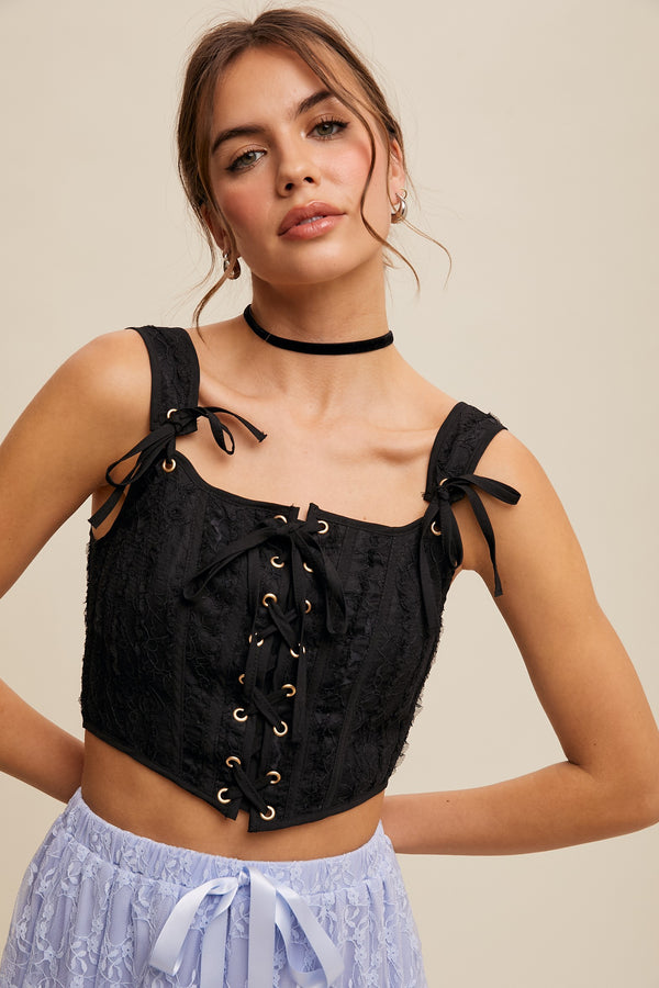 Lace-up Crop Top in Black