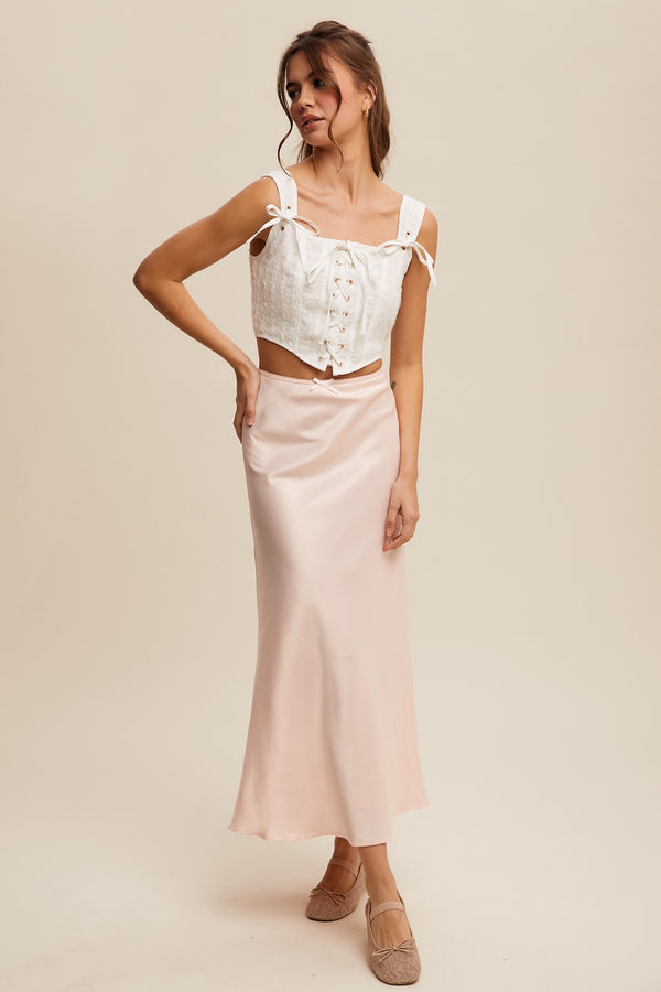 Lace-up Crop Top in Off White