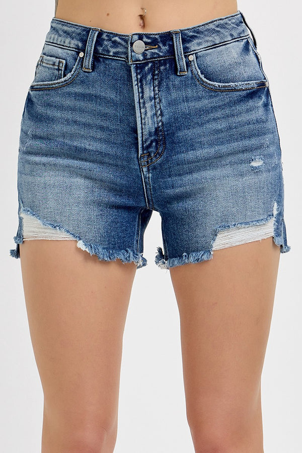 High Rise Side Slit Step Hem Detail Shorts (SIZE S-XL)