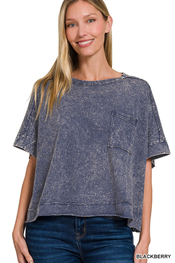 Acid Crinkle-washed Oversized Crop Box Tee in Blackberry