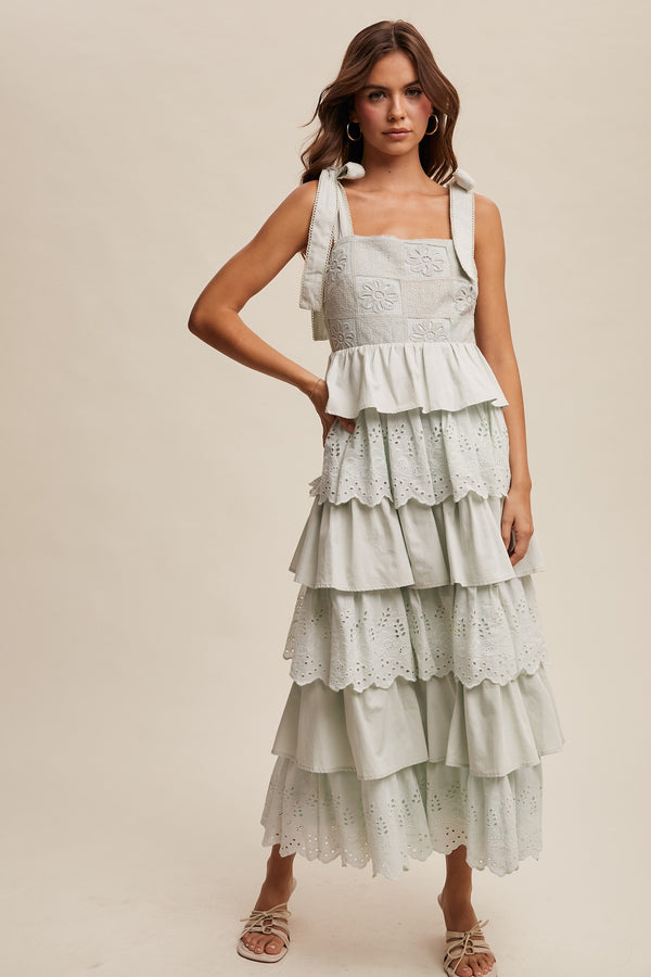 Tiered Eyelet Maxi Dress in Mint