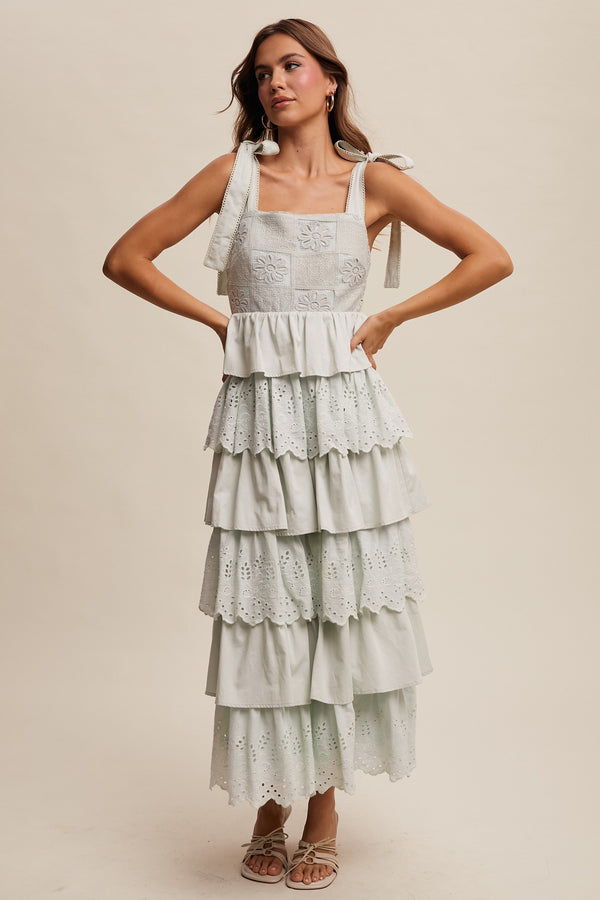 Tiered Eyelet Maxi Dress in Mint