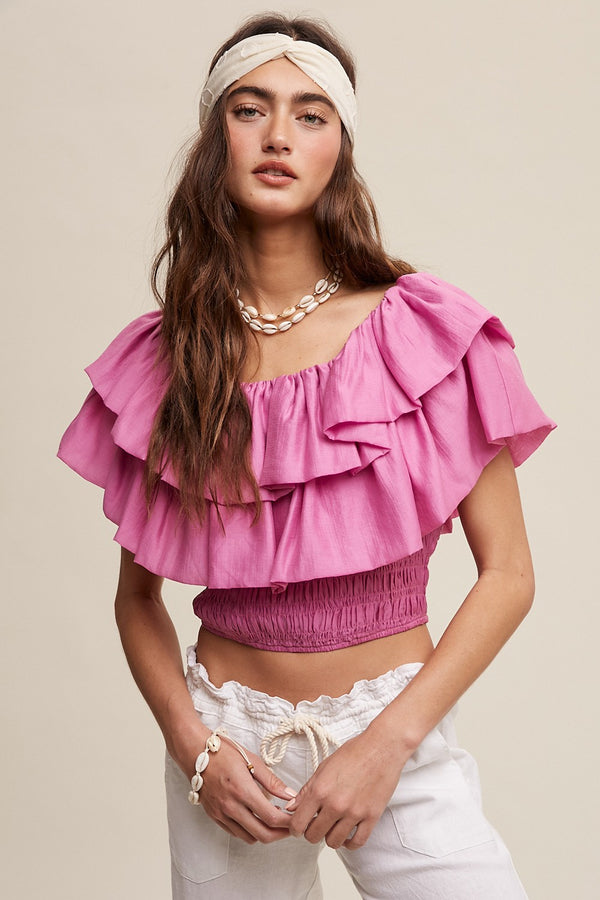 Tiered Ruffle Smocked Top in Lavender Rose