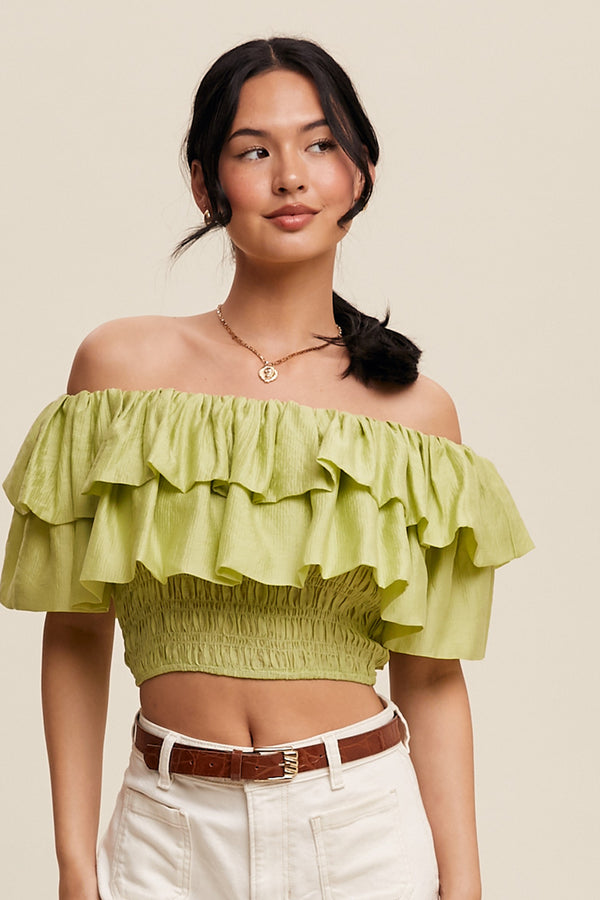 Tiered Ruffle Smocked Top in Lemon Grass