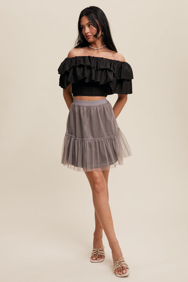 Tiered Ruffle Smocked Top in Black