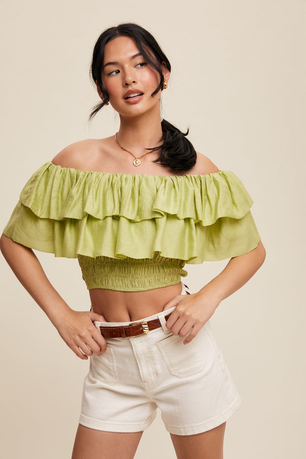 Tiered Ruffle Smocked Top in Lemon Grass