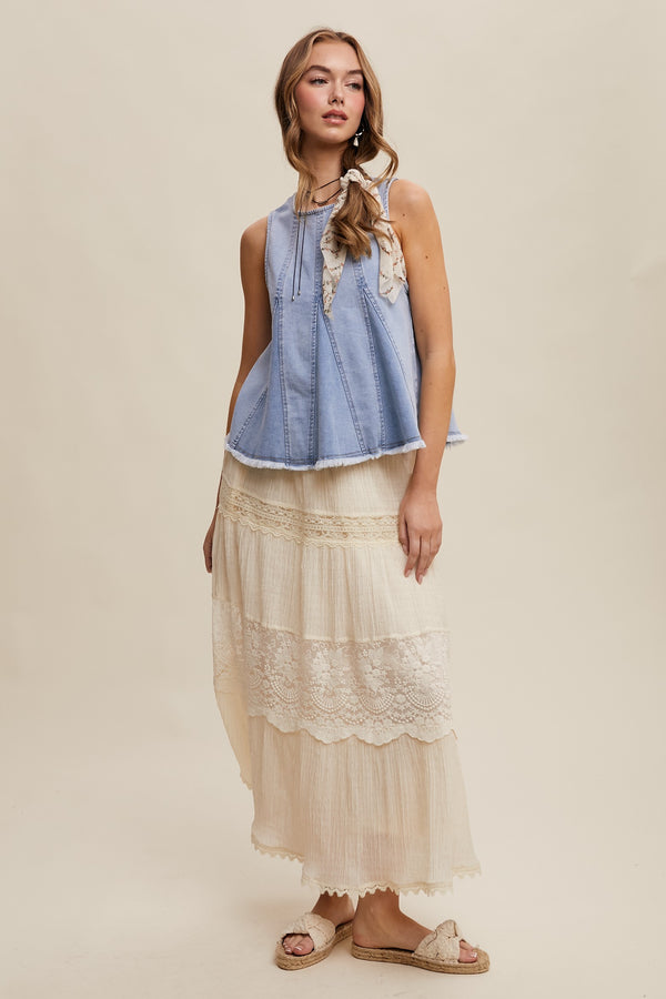 Tiered Lace Maxi Skirt in Cream