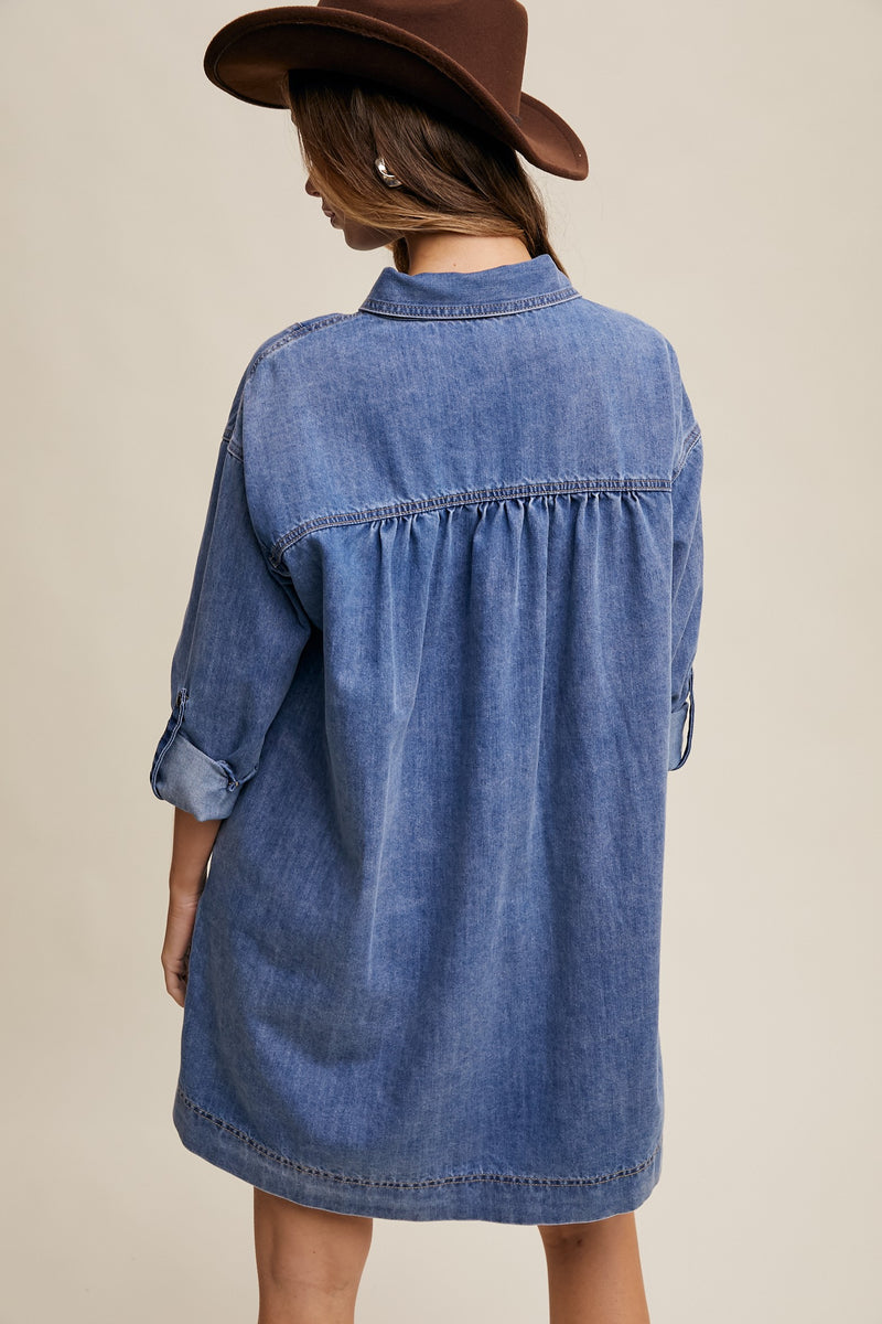 Denim Heart-pocket Shirt Dress