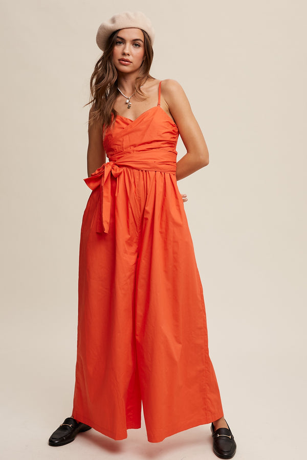 Wide-leg Jumpsuit With Removable Straps And Lining in Blood Orange