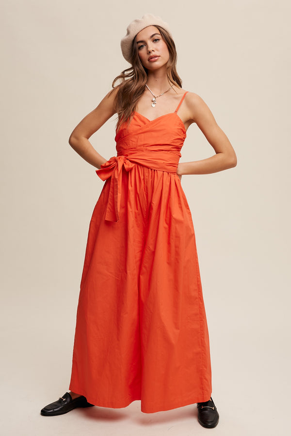 Wide-leg Jumpsuit With Removable Straps And Lining in Blood Orange