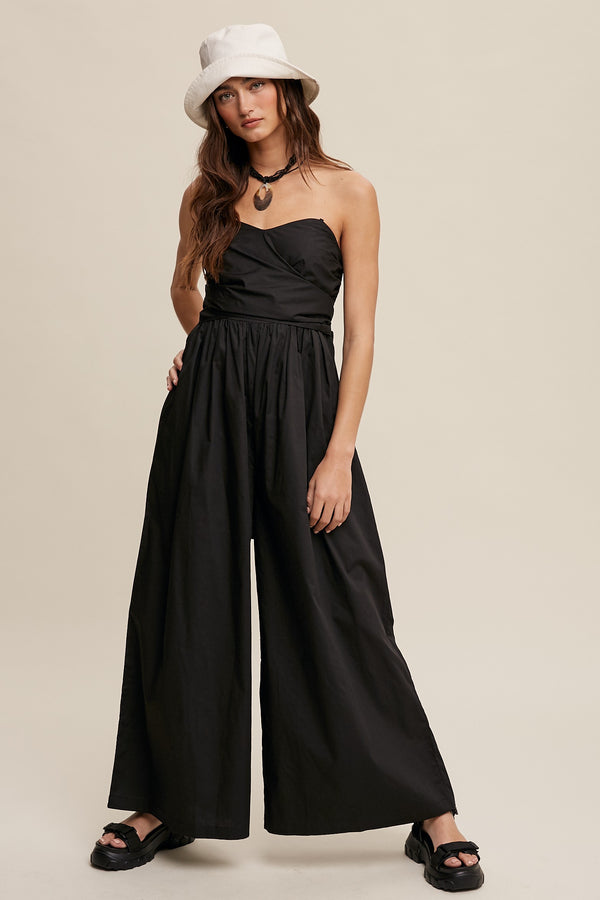 Wide-leg Jumpsuit With Removable Straps And Lining in Black