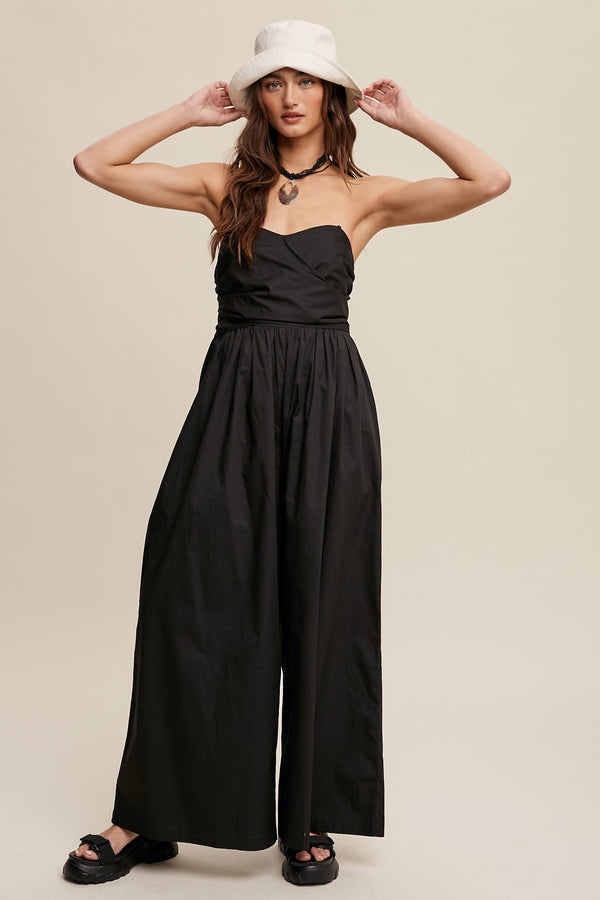 Wide-leg Jumpsuit With Removable Straps And Lining in Black
