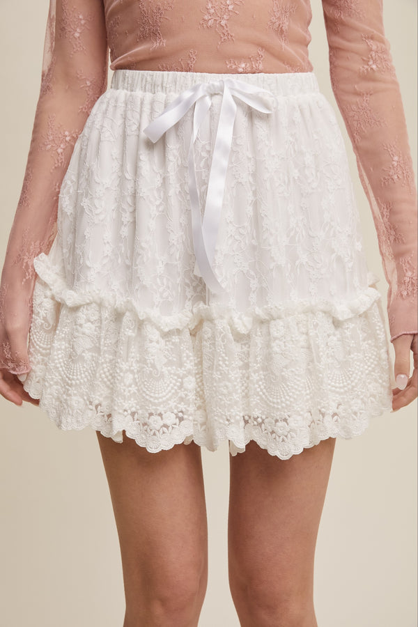 Lace Tiered Mini Skirt