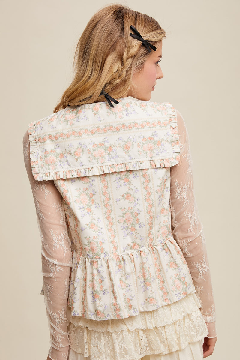 Floral Peplum Blouse With Ruffle Details in Peach