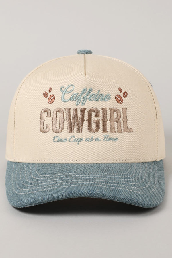 Caffeine Cowgirl One Cup At A Time Embroidery Trucker Hat