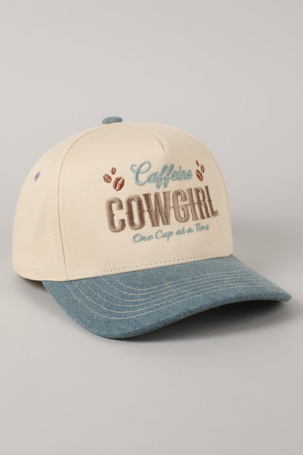 Caffeine Cowgirl One Cup At A Time Embroidery Trucker Hat