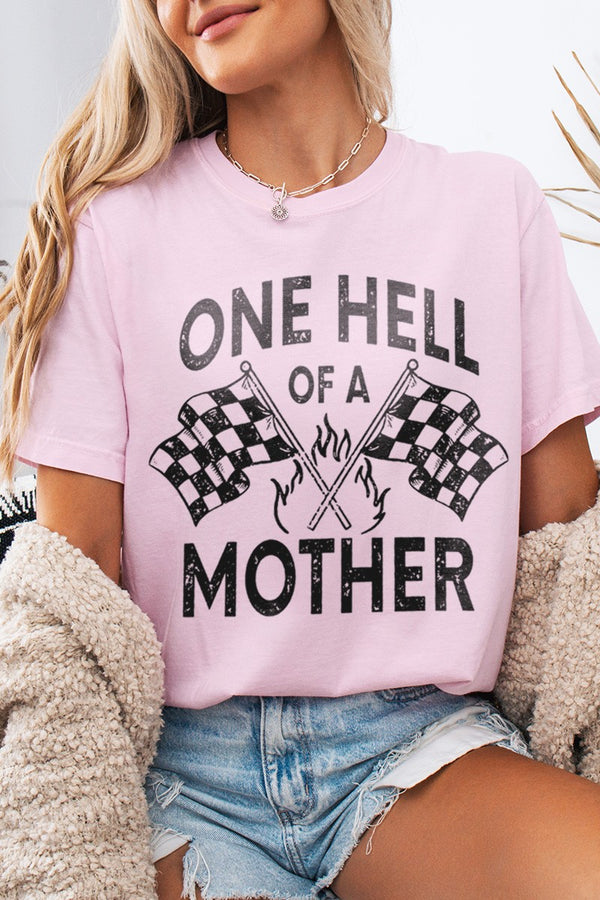 One Hell Of A Mother Comfort Colors Tee in Blossom Pink