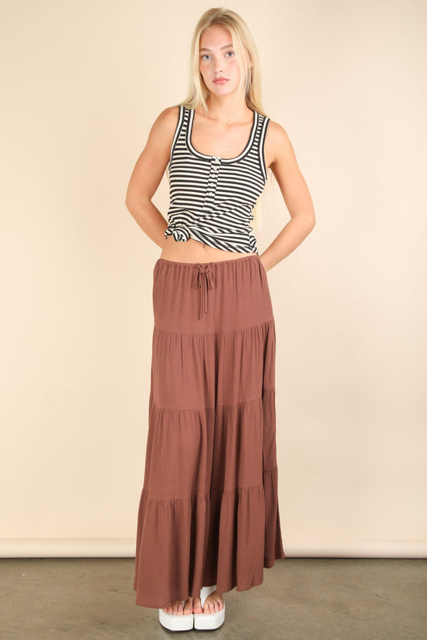 Striped & Solid Button Down Fitted Knit Tank Top in Black Stripe