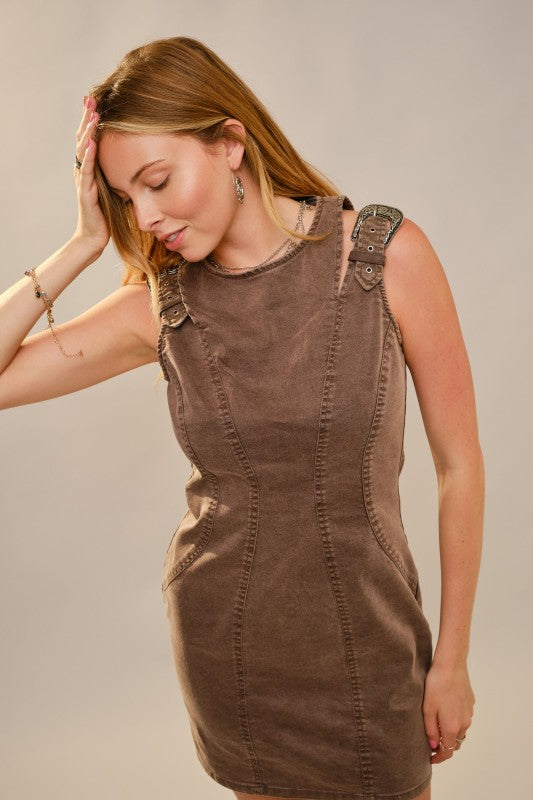 Western Buckle Shoulder Denim Dress