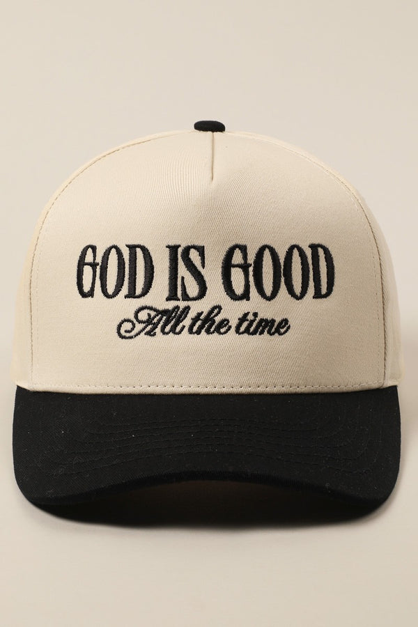 God Is Good All The Time Embroidery Trucker Hat in Black