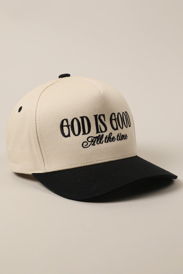 God Is Good All The Time Embroidery Trucker Hat in Black