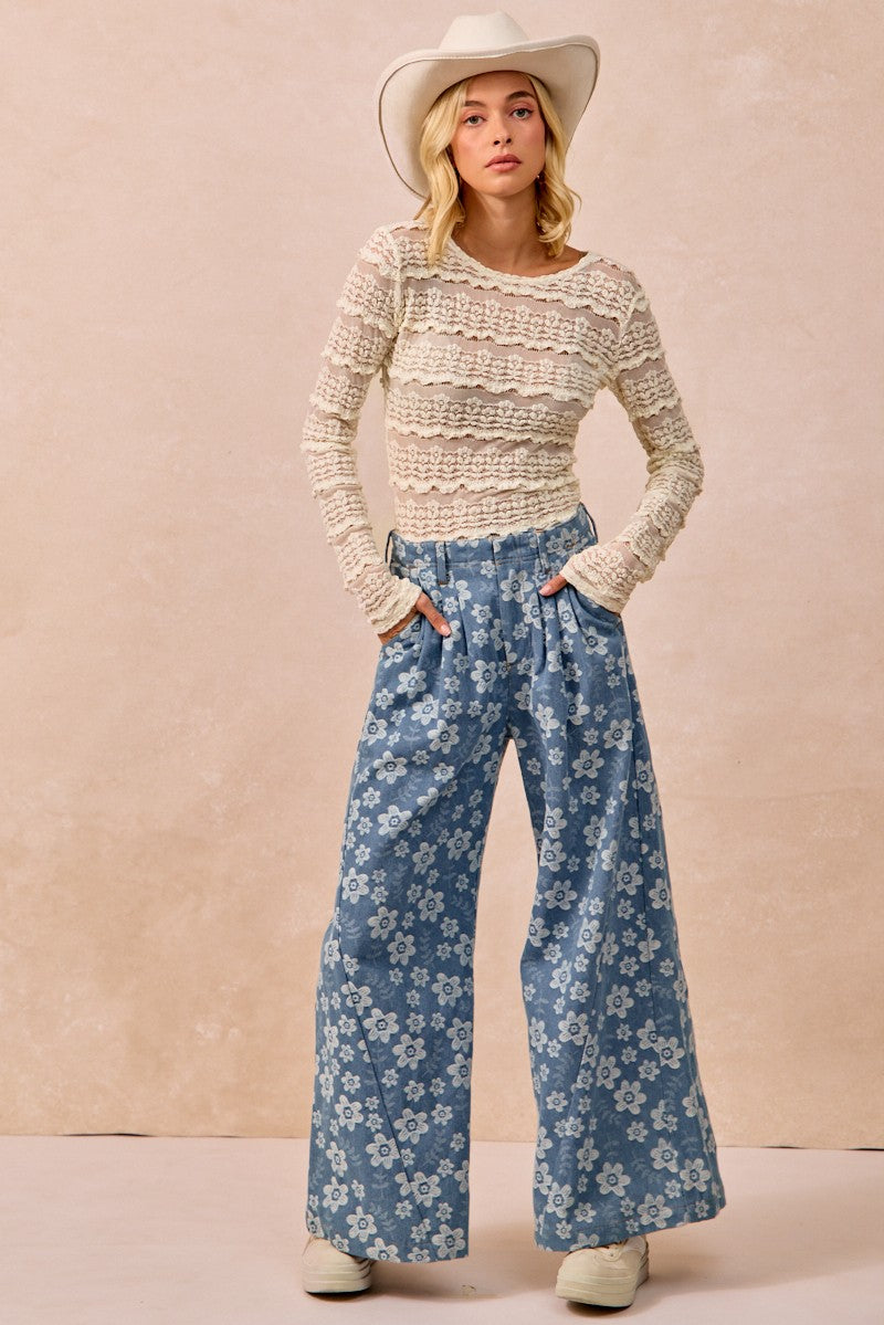 Ruffles Detail Flower Lace Top in Cream (Size S-XL)