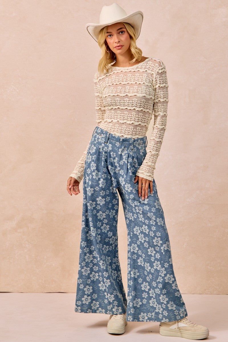 Ruffles Detail Flower Lace Top in Cream (Size S-XL)