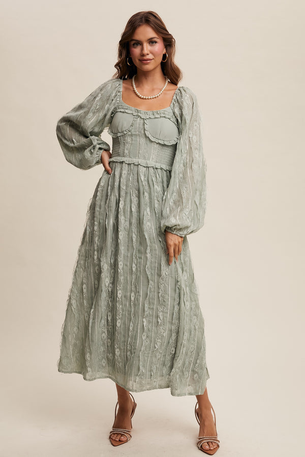 Romantic Lace Midi Dress in Sage