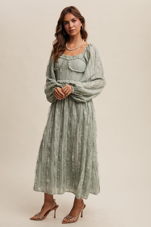 Romantic Lace Midi Dress in Sage