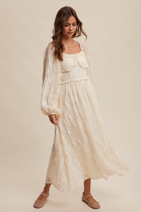 Romantic Lace Midi Dress in Cream
