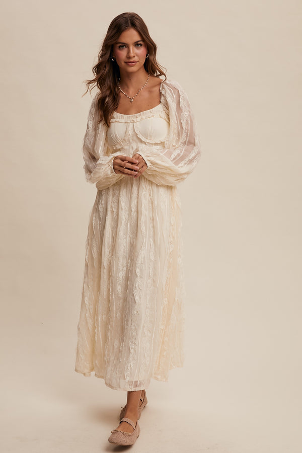 Romantic Lace Midi Dress in Cream