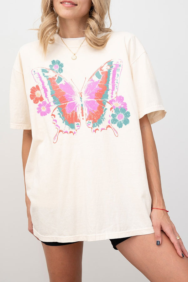 Retro Butterfly Flowers Graphic Comfort Colors Tee in Ivory