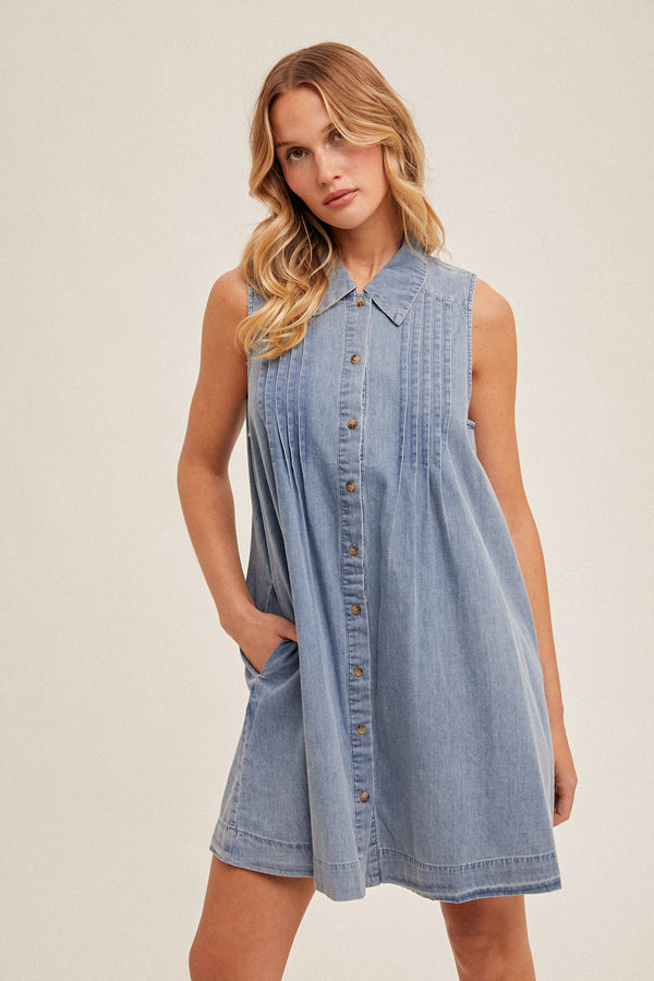 Collared Button Down Tencel Swing Dress