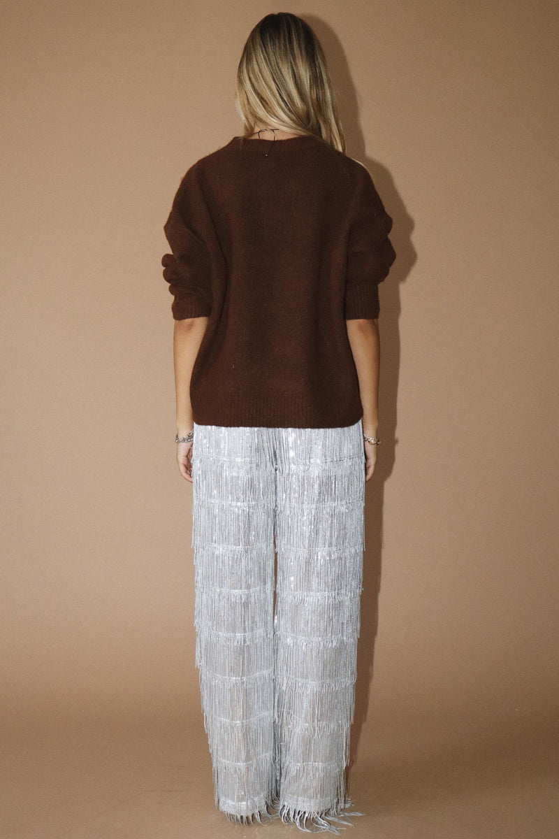 Brown Embroidered Cowboy Knit Sweater