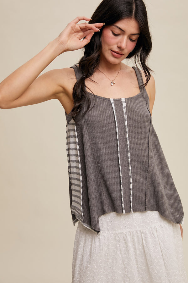 Boho-inspired Textured Tank Top in Grey