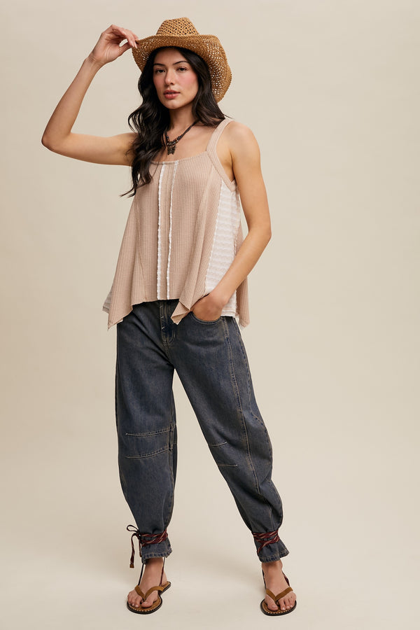 Boho-inspired Textured Tank Top in Almond