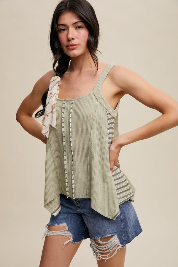 Boho-inspired Textured Tank Top in Sage